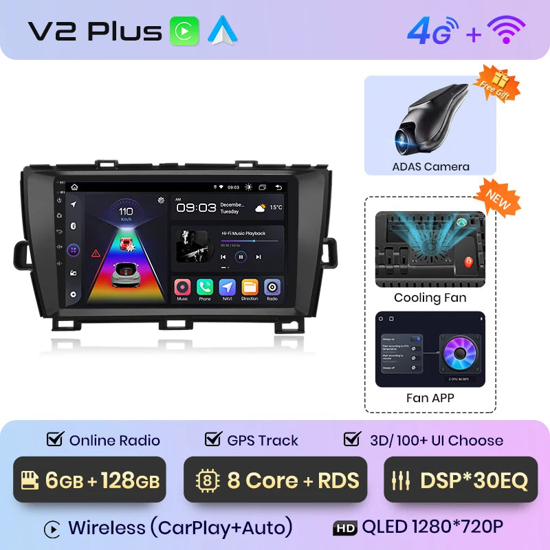 Junsun Wireless Android Auto Radio For Toyota Prius 2009-2016  4G Car Multimedia GPS 2din autoradio