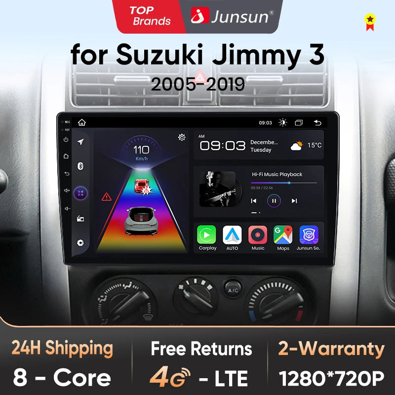 Junsun V1pro AI Voice Car Radio Android Auto Multimedia Player For Suzuki Jimny 3 2005-2019 Carplay 4G RDS 2din GPS autoradio