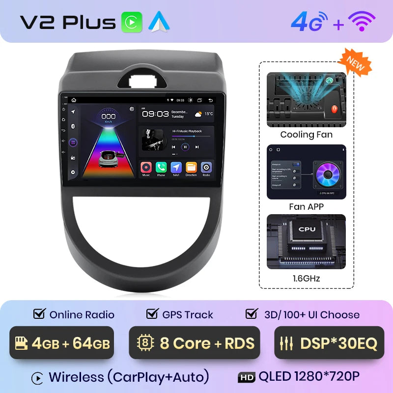 Junsun V1 AI Voice Wireless CarPlay Android Auto Radio For Kia Soul AM 2008-2011 4G Car Multimedia GPS 2din autoradio
