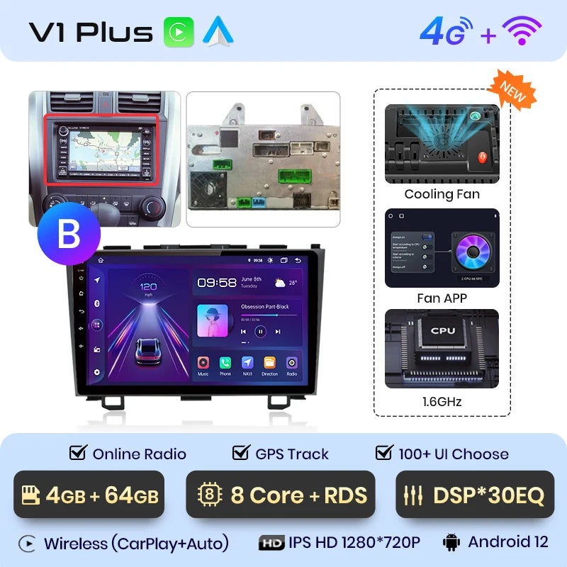 Junsun V1 Wireless CarPlay Android Auto Car Radio for Honda CR-V 3 RE CRV 2007-2011 GPS Car Intelligent Systems Smart Autoradio
