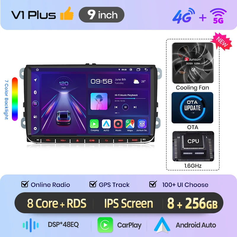 Junsun Wireless CarPlay Car Radio For VW Volkswagen Skoda Octavia Golf 5 6 Touran Passat B6 Polo Jetta Android Multimedia