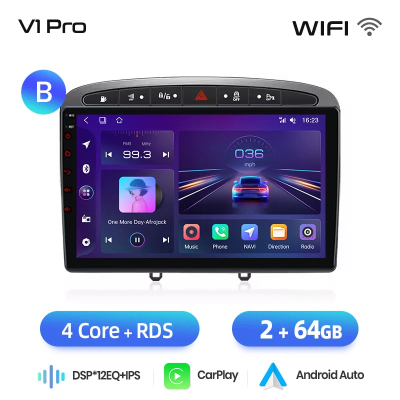 Junsun Android Wireless CarPlay Auto Car Radio For Peugeot 308 308SW 408 2012-2020 Car Intelligent Systems DSP SWC RDS GPS FM BT