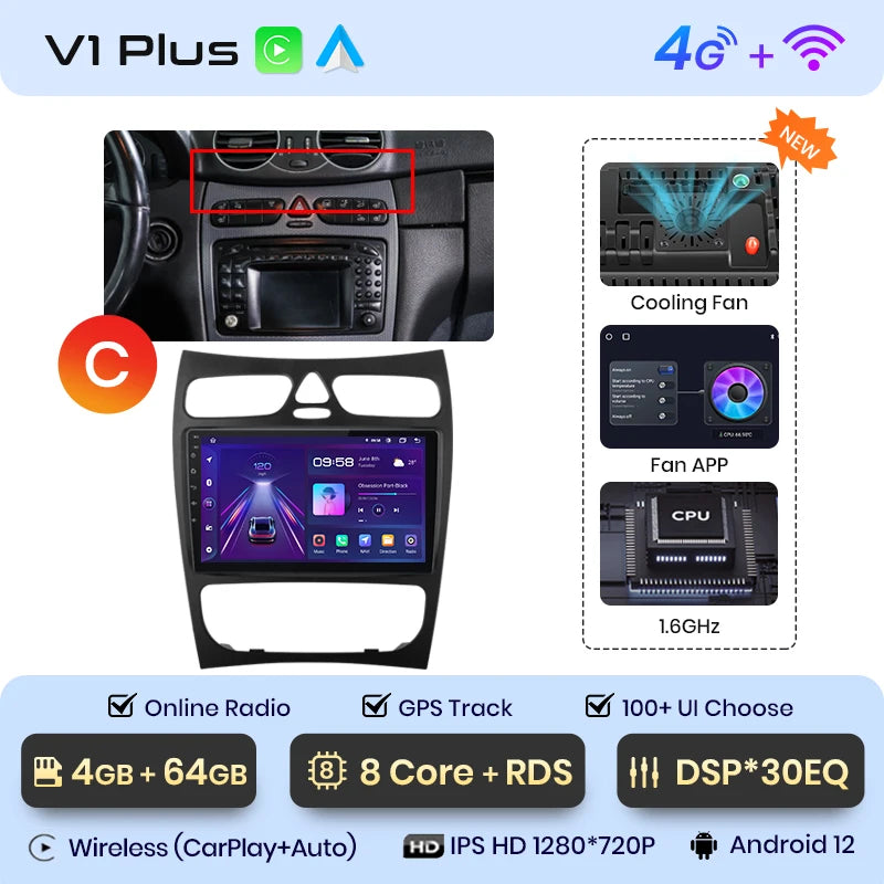 Junsun CarPlay Android Auto Car Radio for Mercedes Benz C Class CLK Class W203 W209 S203 A209 2000-2005 Intelligent Systems Auto