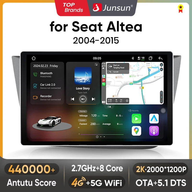 Junsun V3 Plus 2K Android 13 Wireless CarPlay Android Auto Car Intelligent Systems for Seat Altea 2004-2015 7870 Autoradio