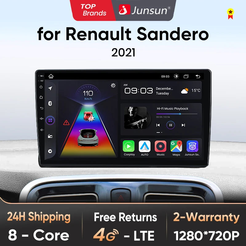 Junsun Wireless CarPlay Android Auto Radio For Renault Sandero 2021 Car Intelligent Systems RDS BT WiFi 2 din