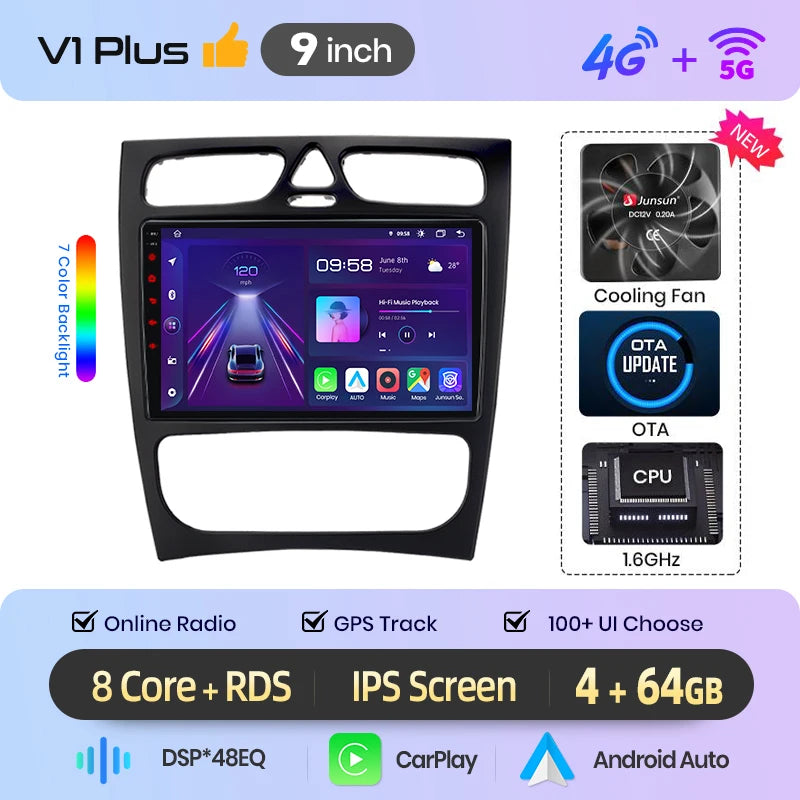 Junsun Wireless CarPlay Car Radio For Mercedes Benz Vito CLK W209 W210 W639 W203 1998-2006 Android Multimedia