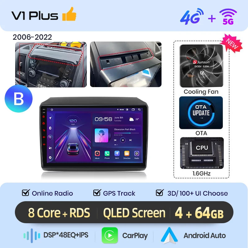 Junsun AI 4G LTE Wireless CarPlay Android Auto Car Radio For Fiat Ducato Peugeot Boxer Citroen Jumper 2006-2015 GPS Navi RDS FM