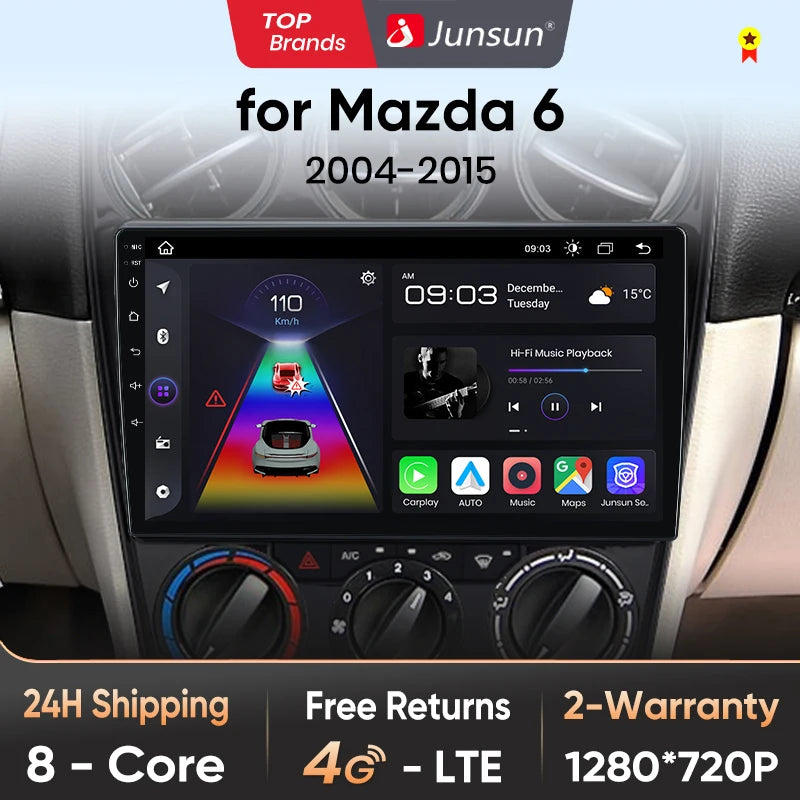 Junsun V1pro AI Voice Android Auto Radio for Mazda 6 2004-2015 Carplay 4G Car Multimedia GPS 2din autoradio