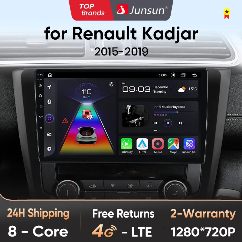Junsun V1 Plus Car Radio For Renault Kadjar 2015 - 2019 wireless CarPlay Android Auto car intelligent systems No 2 din 2din DVD