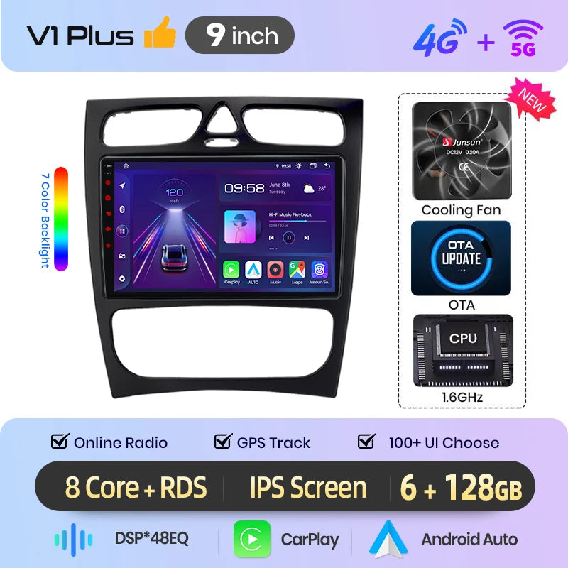 Junsun Wireless CarPlay Car Radio For Mercedes Benz Vito CLK W209 W210 W639 W203 1998-2006 Android Multimedia