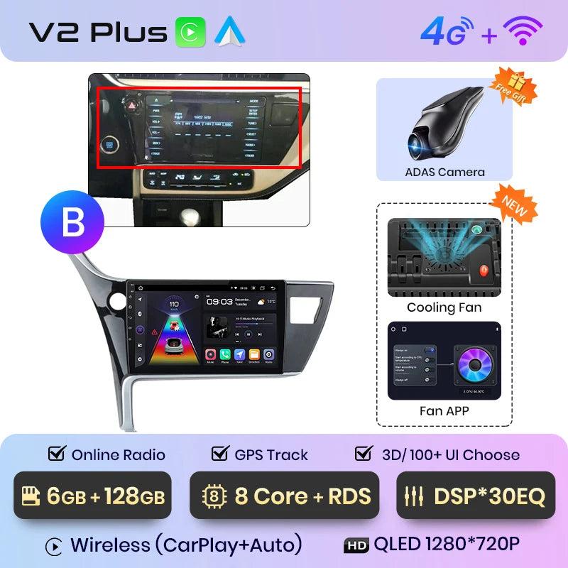 Junsun V1pro AI Voice Car Radio Android Auto Multimedia For Toyota Corolla 11 Auris E180 2017 - 2019 CarPlay GPS 2din autoradio