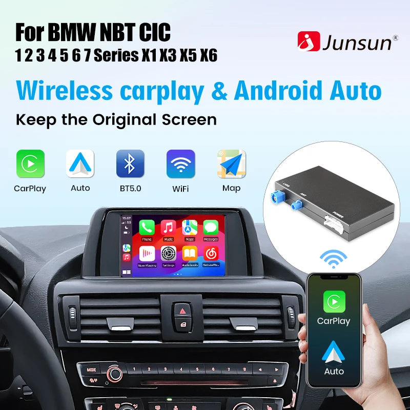 Junsun Wireless CarPlay Android For BMW NBT CIC System 1 2 3 4 5 Series X1 X3 X4 X5 F20 F21 F30 F31 F34 F10 F48 F25 F26 F10 E84 - Junsun Official Store