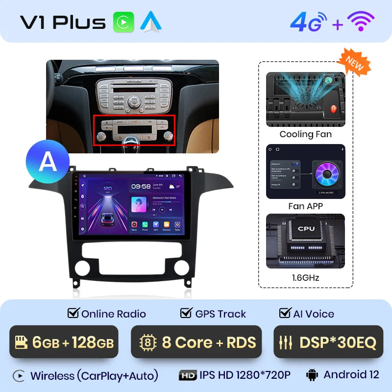 Junsun V1pro AI Voice 2 din Android Auto Radio For Ford S-Max S max 2007 - 2015 Carplay 4G Car Multimedia GPS 2din autoradio