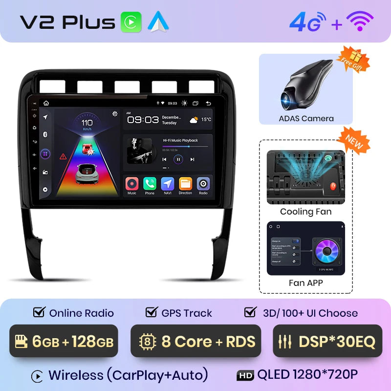 Junsun V1 AI Voice Wireless CarPlay Android Auto Radio For Porsche Cayenne 1 9PA 2002-2010 4G Car Multimedia GPS 2din autoradio