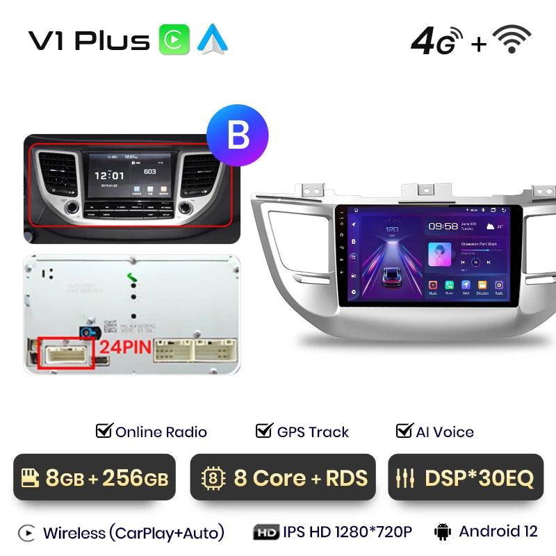 Junsun V1pro Wireless CarPlay Android Auto Radio For Hyundai IX35 Tucson 3 2015-2018 4G Car Multimedia GPS 2din autoradio