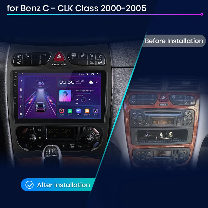 Junsun CarPlay Android Auto Car Radio for Mercedes Benz C Class CLK Class W203 W209 S203 A209 2000-2005 Intelligent Systems Auto