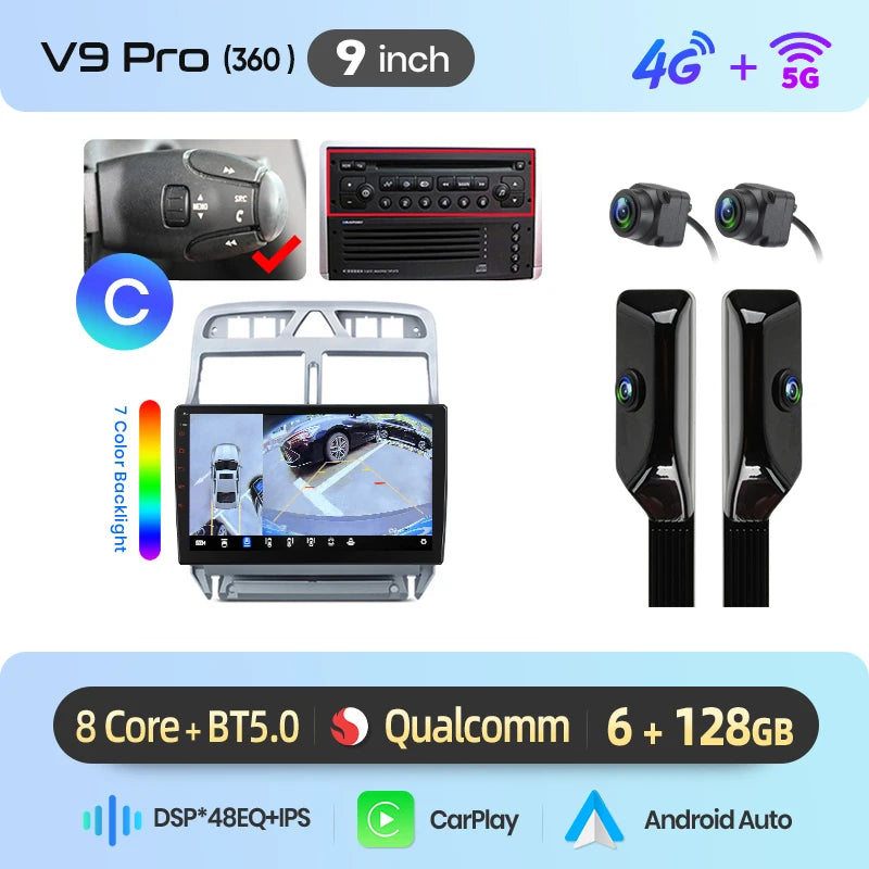 Junsun Wireless CarPlay Car Radio For Peugeot 307 307CC 307SW 2002 2003-2013 Android Multimedia