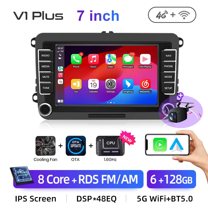 Junsun 2Din Wireless CarPlay for Apple Android Auto Car Radio Multimedia Player For VW Volkswagen Skoda Octavia PASSAT B6 GOLF