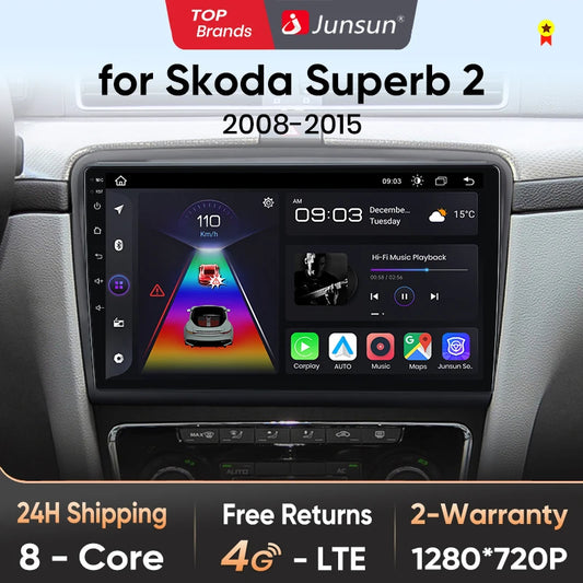 Junsun V1 Plus Car Radio For Skoda Superb 2 2008 - 2015 wireless CarPlay Android Auto car intelligent systems No 2 din 2din DVD