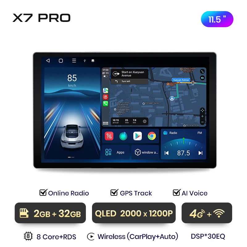 Junsun X7 PRO Wireless CarPlay Android Auto Car Radio for Suzuki SX4 2006-2013 11.5“ 2K AI Voice Multimedia autoradio