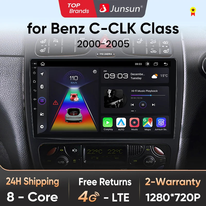 Junsun CarPlay Android Auto Car Radio for Mercedes Benz C Class CLK Class W203 W209 S203 A209 2000-2005 Intelligent Systems Auto