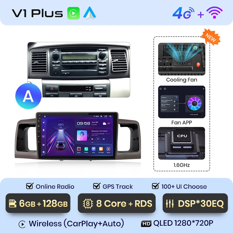 Junsun V1pro AI Voice Android Auto Radio For Toyota Corolla E130 E120 2000-2004 Carplay 4G Car Multimedia GPS 2din autoradio