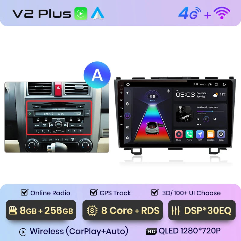 Junsun V1 Wireless CarPlay Android Auto Car Radio for Honda CR-V 3 RE CRV 2007-2011 GPS Car Intelligent Systems Smart Autoradio