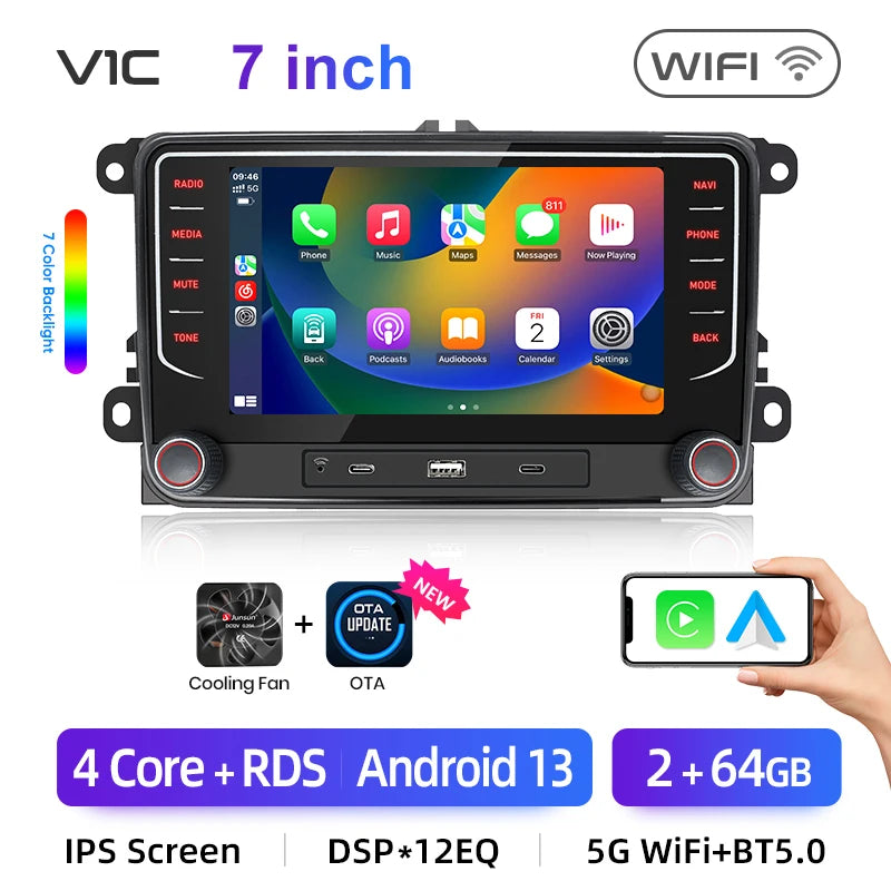 Junsun 2Din Wireless CarPlay for Apple Android Auto Car Radio Multimedia Player For VW Volkswagen Skoda Octavia PASSAT B6 GOLF