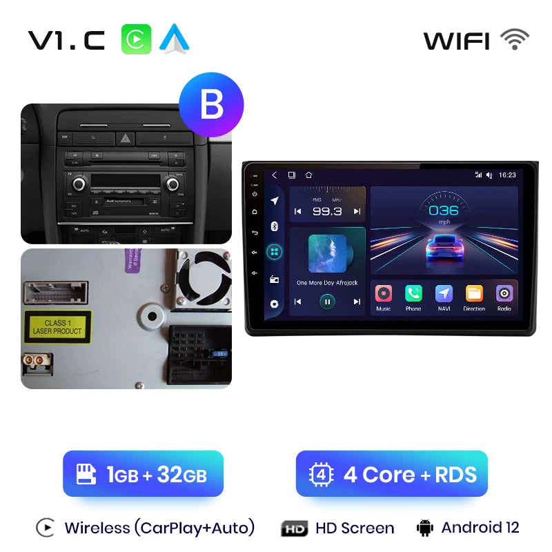 Junsun V1 AI Voice Wireless CarPlay Android Auto Radio For Audi A4 B6 2000-2009 Car Multimedia GPS 2din autoradio