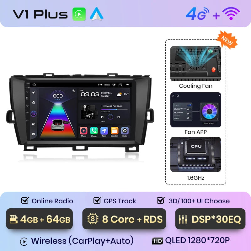 Junsun Wireless Android Auto Radio For Toyota Prius 2009-2016  4G Car Multimedia GPS 2din autoradio