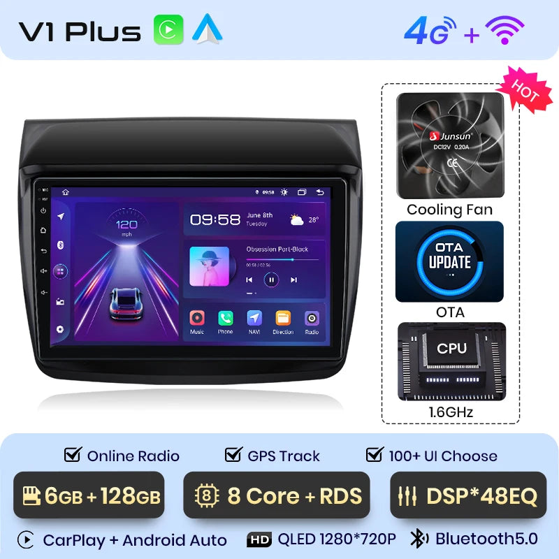 Junsun V1 Plus Car Radio For Mitsubishi Pajero Sport 2 L200 Triton 2008 - 2016 wireless CarPlay Android Auto No 2 din 2din DVD