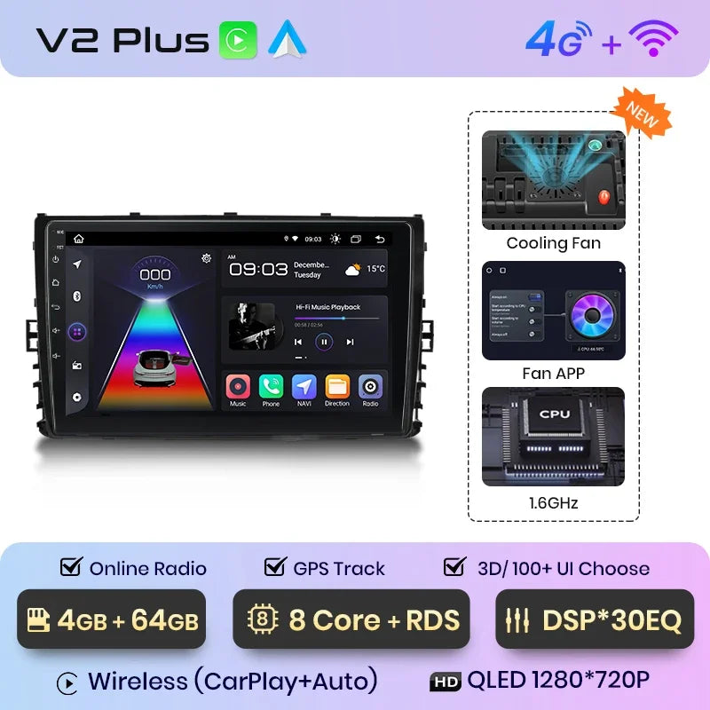 Junsun Wireless CarPlay Android Auto Radio For Volkswagen VW MQB POLO VI Jetta MK7 T6 Bora 2018 2019 2020 2021 4G 2 din RDS BT