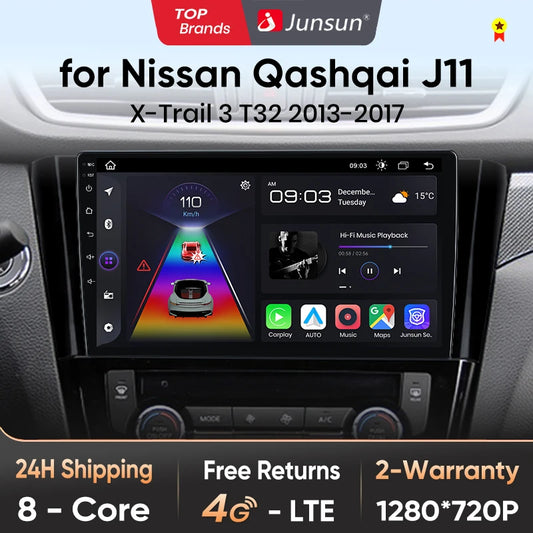 Junsun V1 Wireless CarPlay Android Auto Radio For Nissan Qashqai J11 X-Trail 3 T32 2013-2017 Car Multimedia GPS 2din autoradio