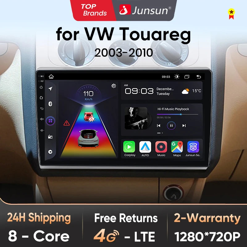 Junsun Wireless CarPlay Android Auto Radio For Volkswagen TOUAREG 2003 2004 2005-2010 Car Intelligent Systems RDS BT WiFi 2 din