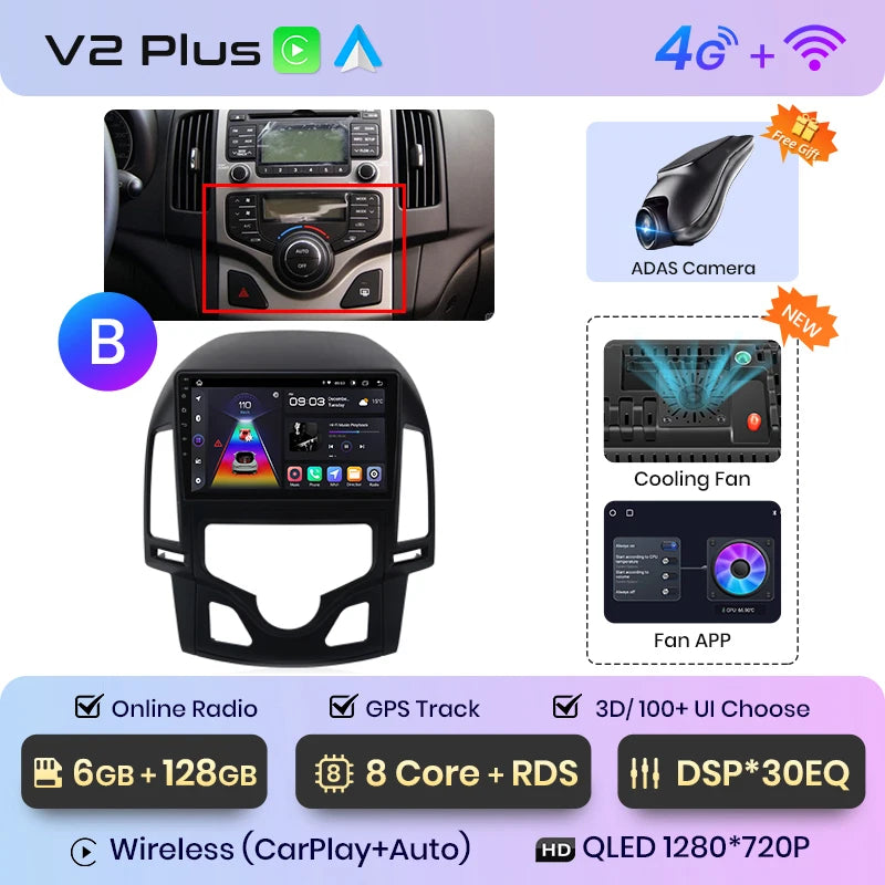 Junsun V1 AI Voice Wireless CarPlay Android Auto Radio For Hyundai I30 2006-2011 4G Car Multimedia GPS 2din autoradio