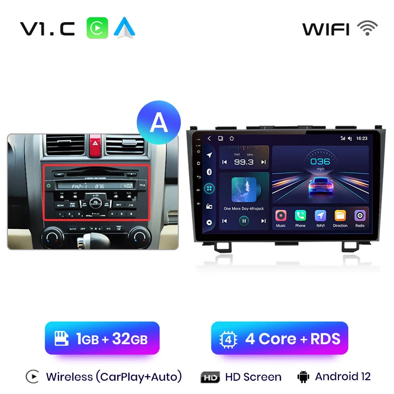 Junsun V1 Wireless CarPlay Android Auto Car Radio for Honda CR-V 3 RE CRV 2007-2011 GPS Car Intelligent Systems Smart Autoradio
