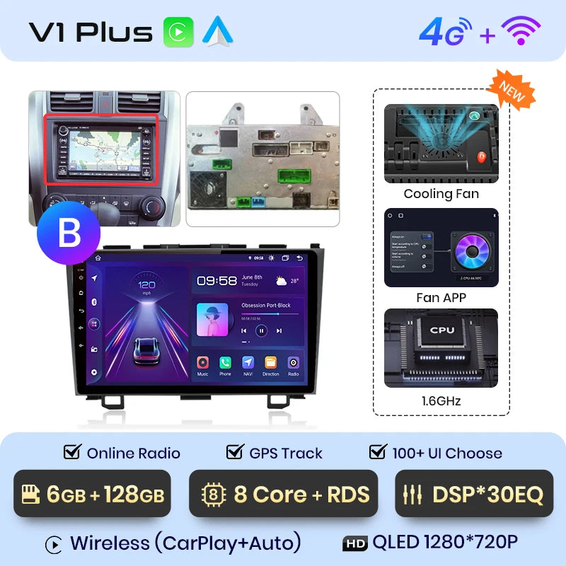 Junsun V1 Wireless CarPlay Android Auto Car Radio for Honda CR-V 3 RE CRV 2007-2011 GPS Car Intelligent Systems Smart Autoradio