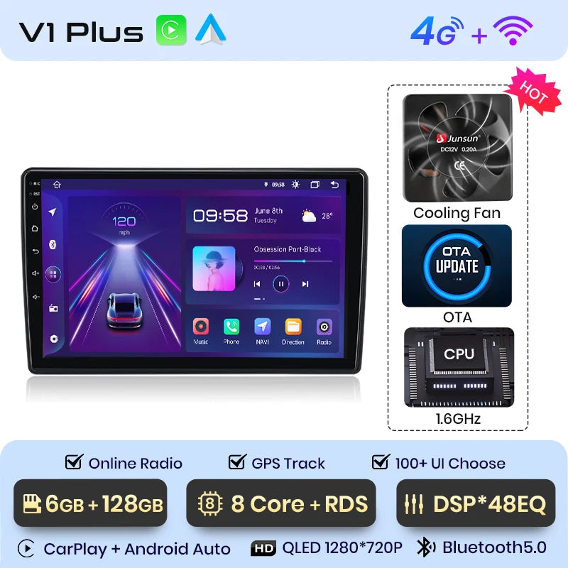 Junsun V1 Plus Car Radio For Skoda Fabia 2 2007 - 2014 wireless CarPlay Android Auto car intelligent systems No 2 din 2din DVD