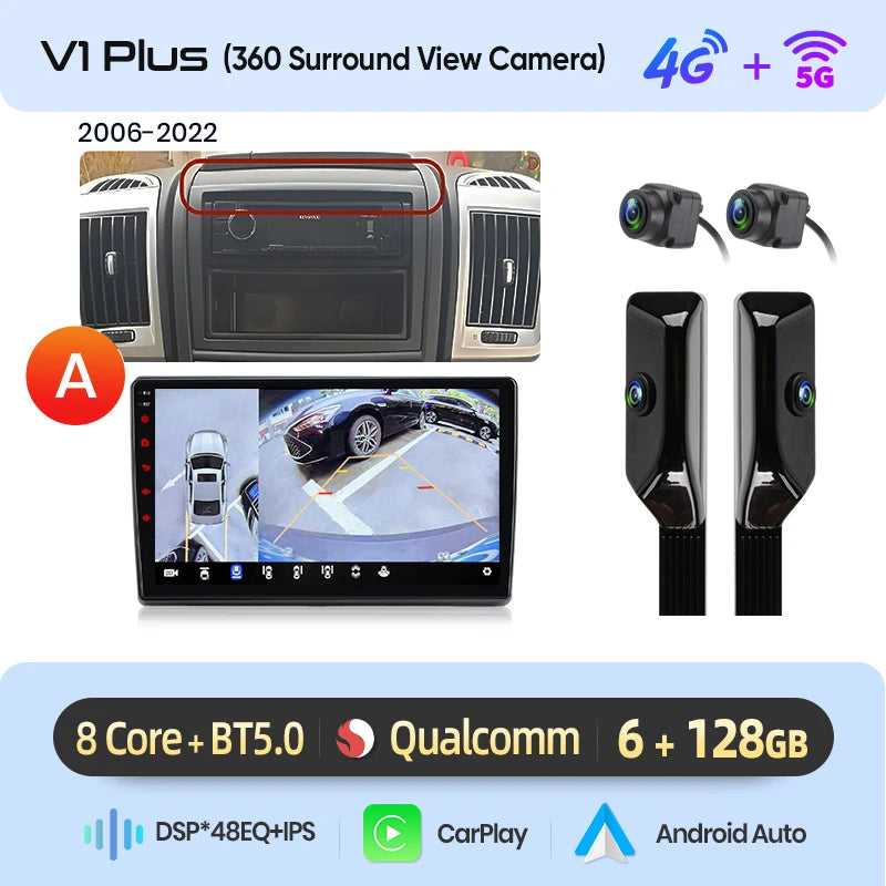 Junsun AI 4G LTE Wireless CarPlay Android Auto Car Radio For Fiat Ducato Peugeot Boxer Citroen Jumper 2006-2015 GPS Navi RDS FM