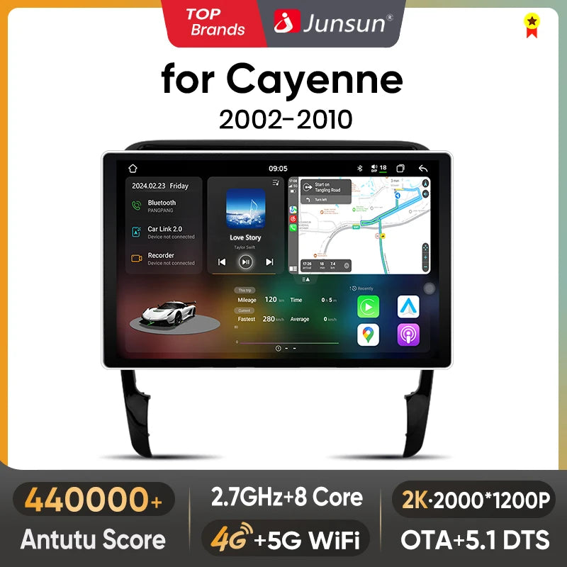 Junsun V3 Plus 2K Android 13 Wireless CarPlay Android Auto Car Intelligent Systems for Porsche Cayenne 1 9PA 2002-2010 Autoradio