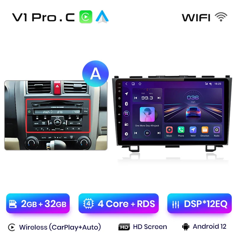 Junsun V1 Wireless CarPlay Android Auto Car Radio for Honda CR-V 3 RE CRV 2007-2011 GPS Car Intelligent Systems Smart Autoradio