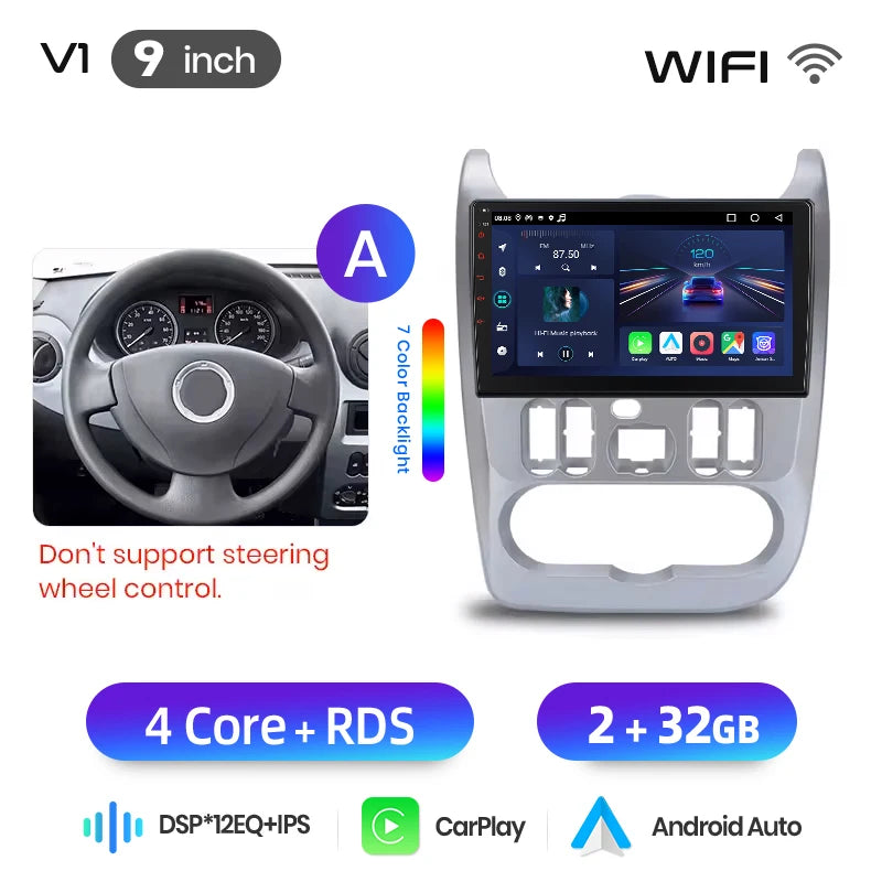 Junsun Android Auto Car Radio For Renault Logan 1 Sandero 2009 2010 2011-2013 Multimedia Wireless CarPlay SWC GPS Navi RDS DSP