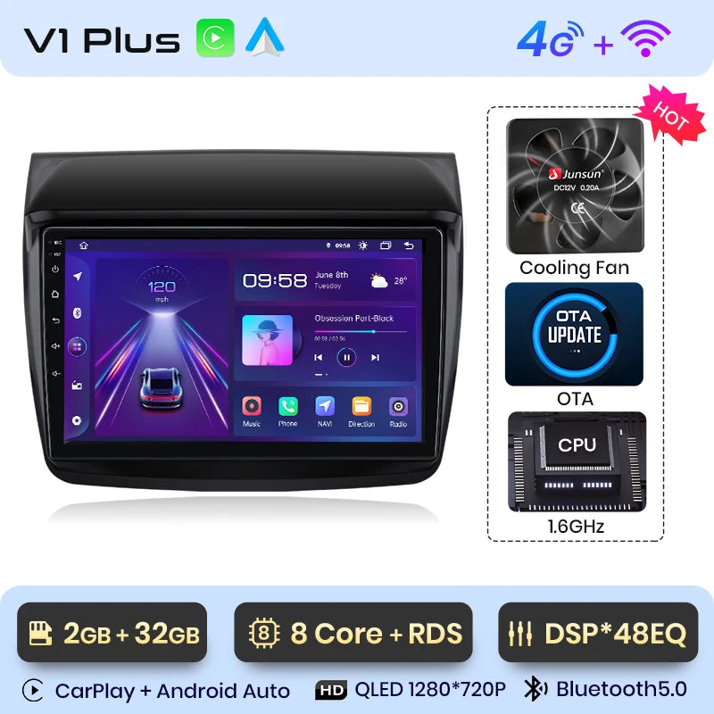 Junsun V1 Plus Car Radio For Mitsubishi Pajero Sport 2 L200 Triton 2008 - 2016 wireless CarPlay Android Auto No 2 din 2din DVD