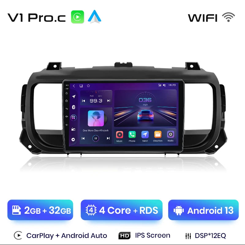 Junsun Car Radio For Peugeot Expert 3 Citroen Jumpy 3 SpaceTourer 2016 - 2021 wireless CarPlay Android Auto No 2 din 2din DVD