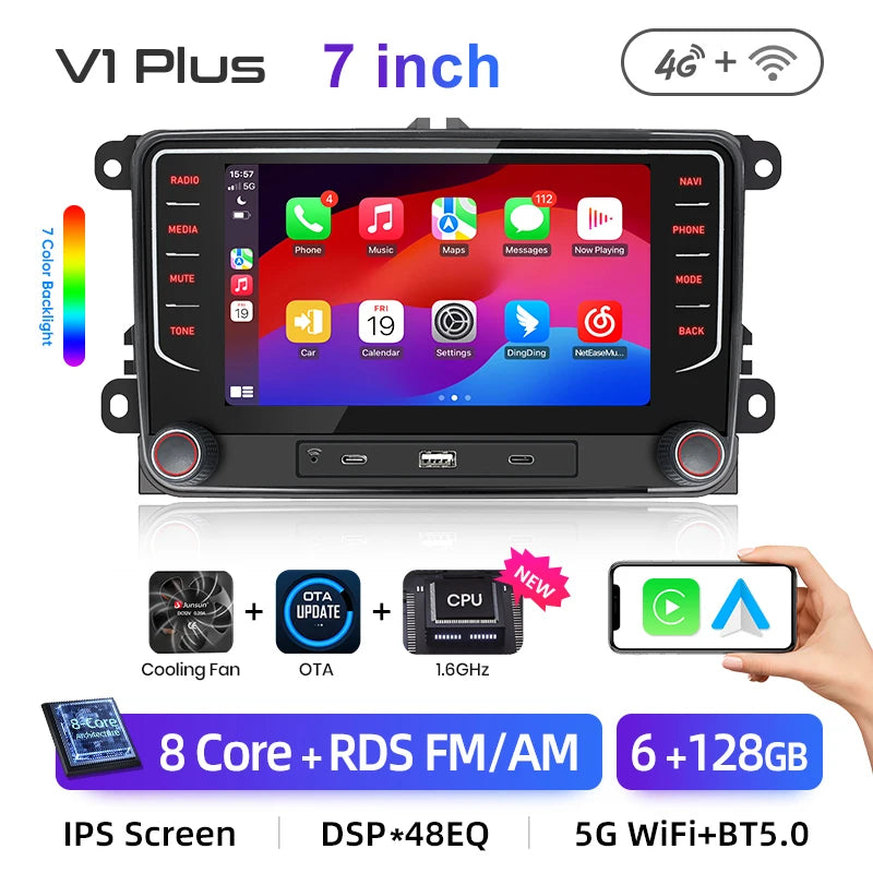 Junsun 2Din Wireless CarPlay for Apple Android Auto Car Radio Multimedia Player For VW Volkswagen Skoda Octavia PASSAT B6 GOLF