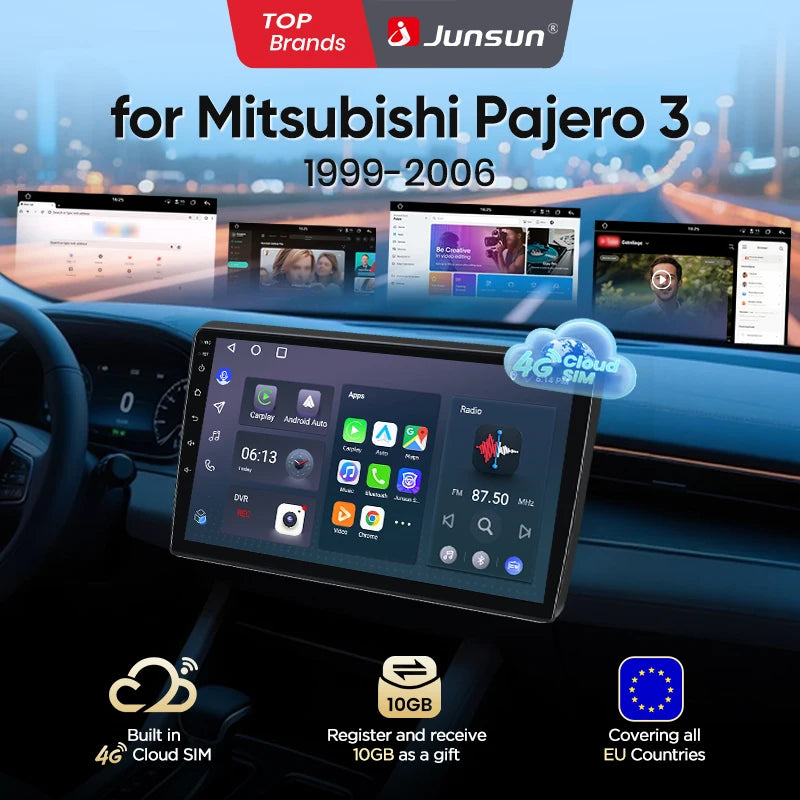 Junsun eSIM Android 14 Wireless CarPlay Android Auto Radio For Mitsubishi Pajero V60 V68 V73 1999 2000-2006 auto accessories