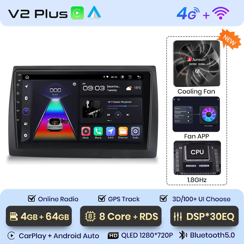 Junsun V1 Plus Car Radio For Fiat Stilo 2001 - 2010 wireless CarPlay Android Auto car intelligent systems No 2 din 2din DVD