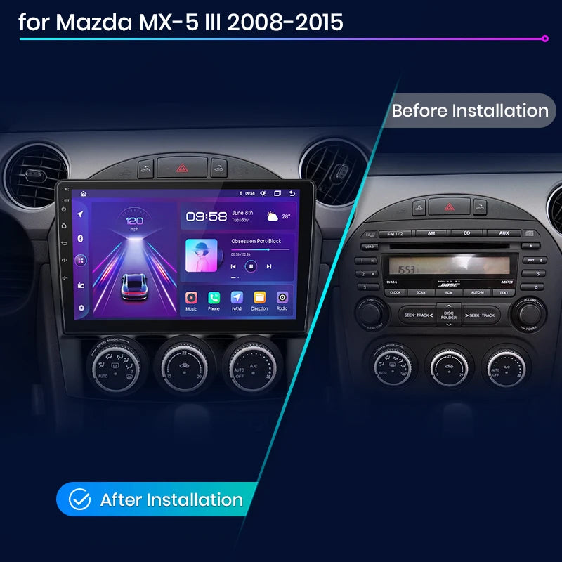 Junsun AI voice 4G LTE wireless CarPlay Android Auto Radio For Mazda MX-5 MX5 III 3 NC 2008 - 2015 Car Intelligent Systems Multimedia player Stereo RDS BT 2 din autoradio GPS Navi screen