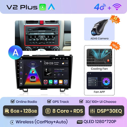 Junsun V1 Wireless CarPlay Android Auto Car Radio for Honda CR-V 3 RE CRV 2007-2011 GPS Car Intelligent Systems Smart Autoradio