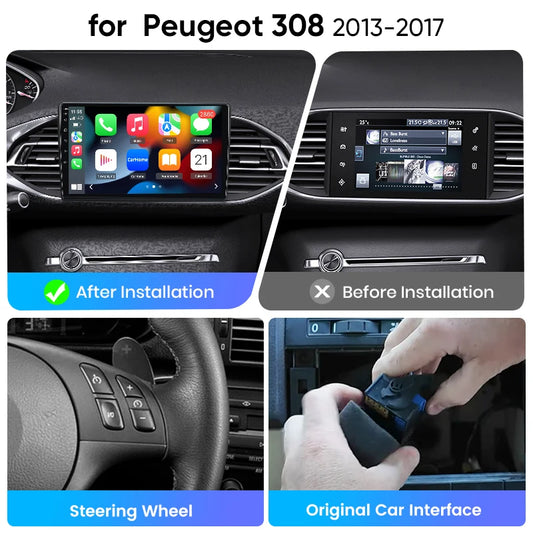 Junsun eSIM Wireless CarPlay Android Auto For Peugeot 308 2013 2014 2015 2016 2017 2 Din Autoradio RDS BT DSP